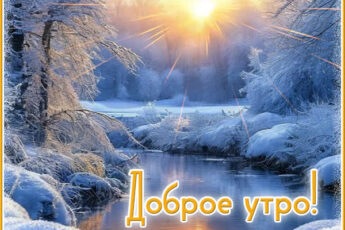 Утро в заснеженном лесу открытка