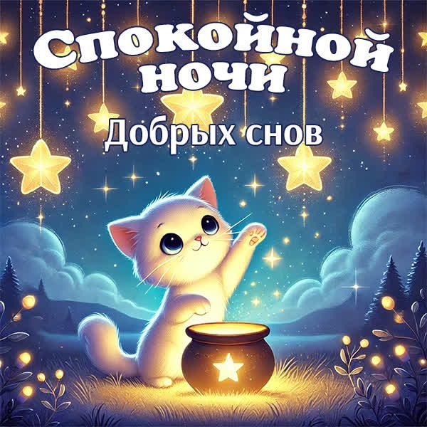 Тихая ночь и зимняя открытка Спокойной ночи