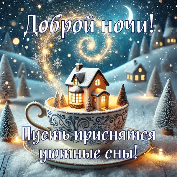 Звёзды и снежная открытка Доброй ночи